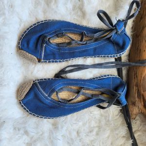 Camper blue canvas lace tie espadrilles